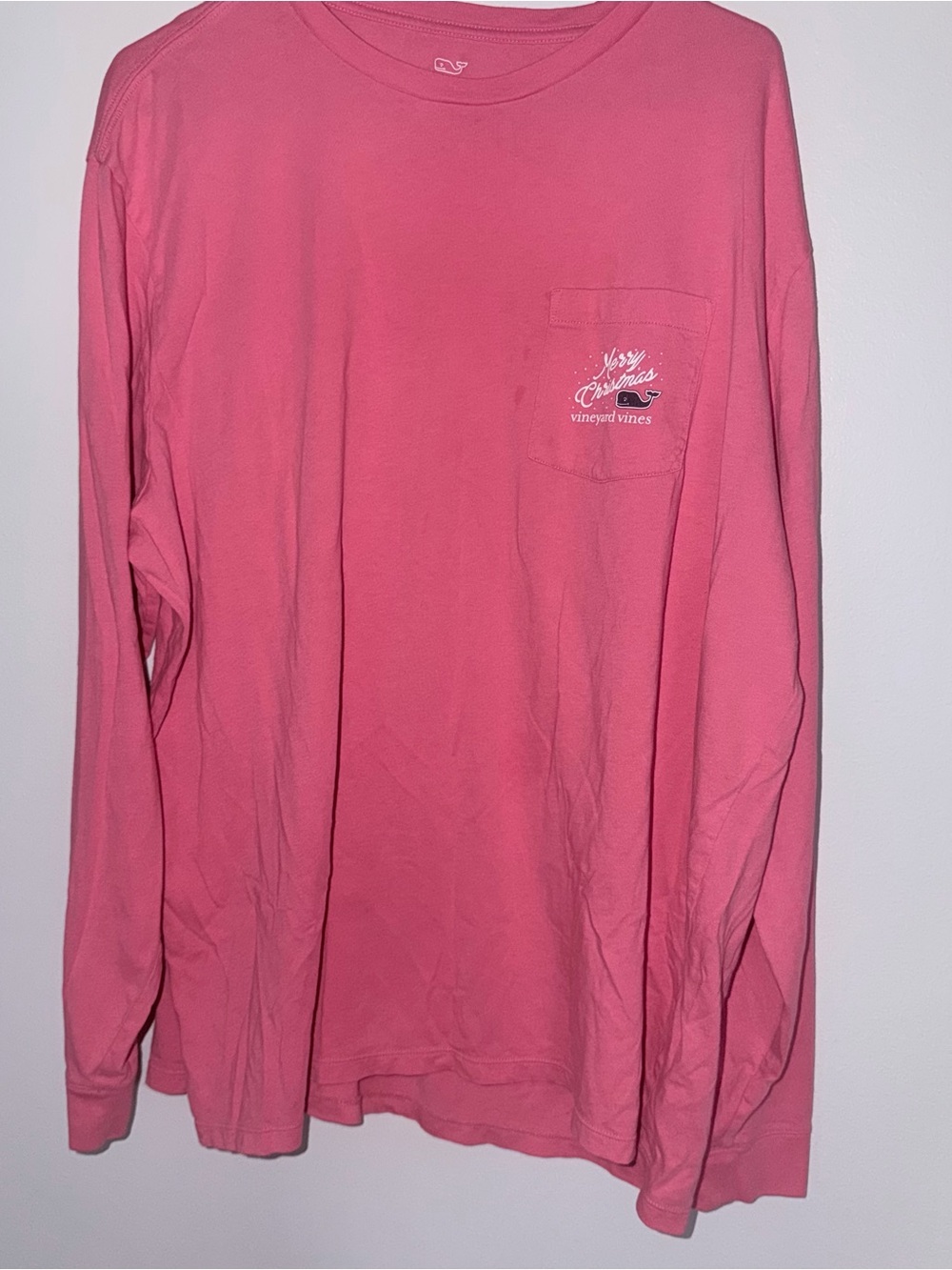 Vineyard Vines Coral Pink Christmas Long Sleeve Pocket Tee